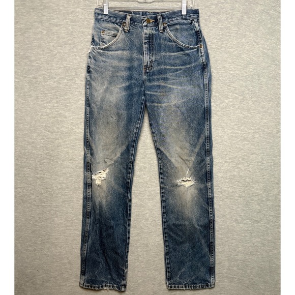 Distressed Wrangler Jeans Rips Faded Blue Denim Grunge Men 30X32 - Picture 1 of 9